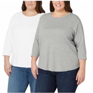 NWT Kirkland Signature Women Slub Tee, 2-pack GRAY/White Casual Summer Cotton